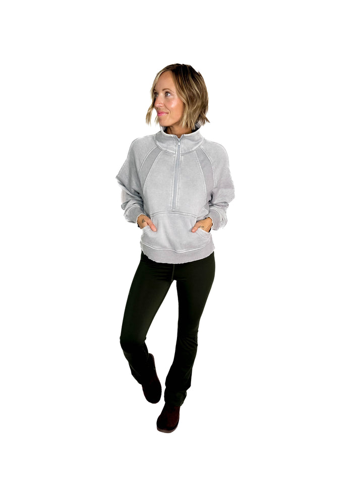 Cozy Hour Mock Neck 1/2 Zip- SLEET
