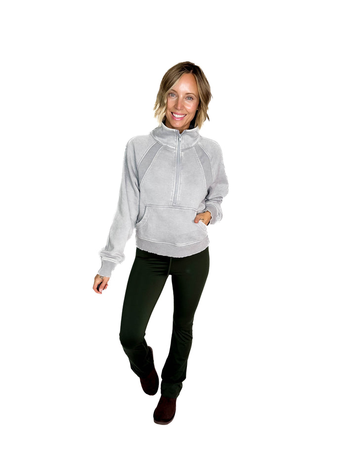 Cozy Hour Mock Neck 1/2 Zip- SLEET