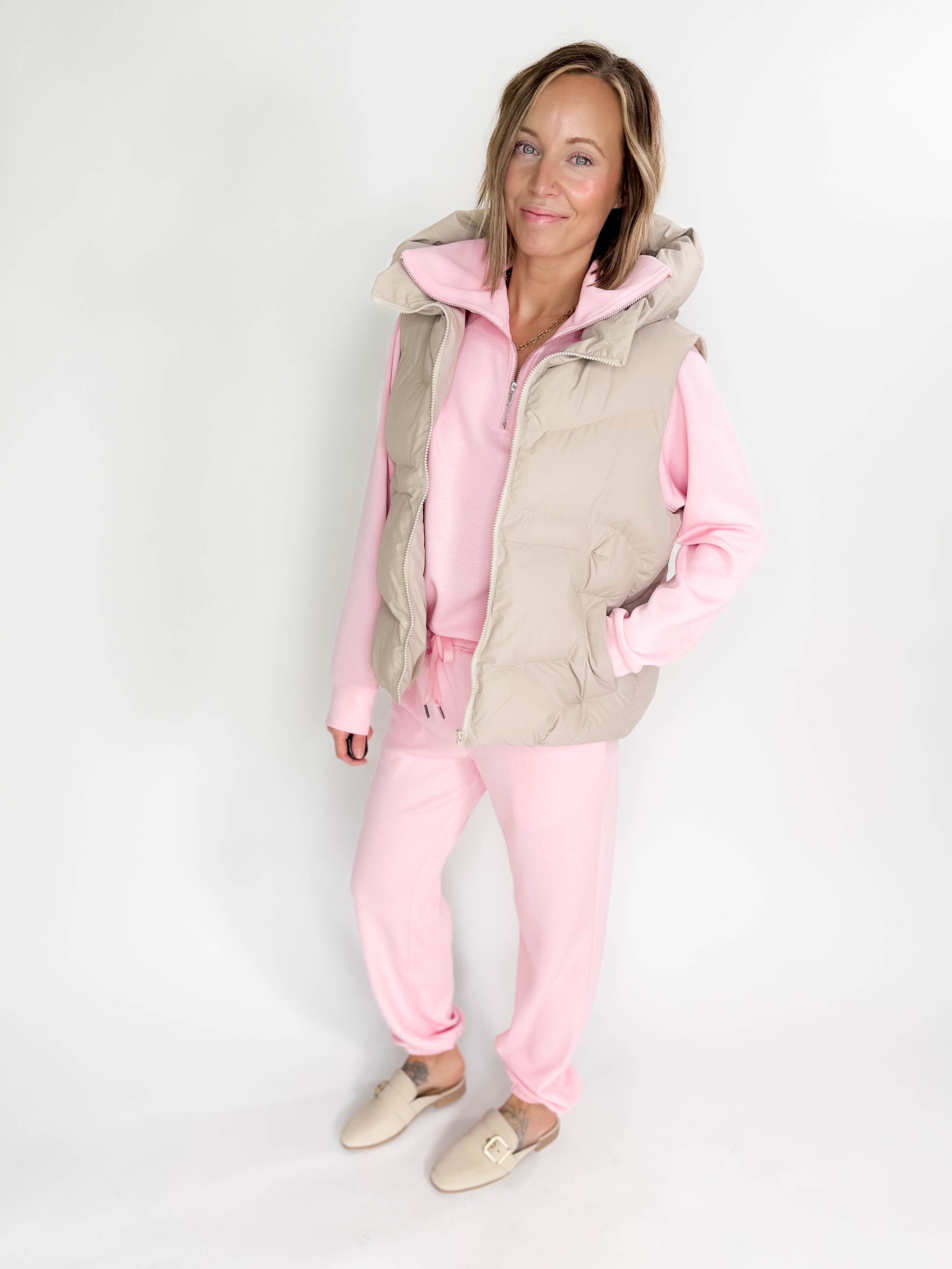 Vivi Hooded Puffer Vest- COOL BEIGE-FINAL SALE