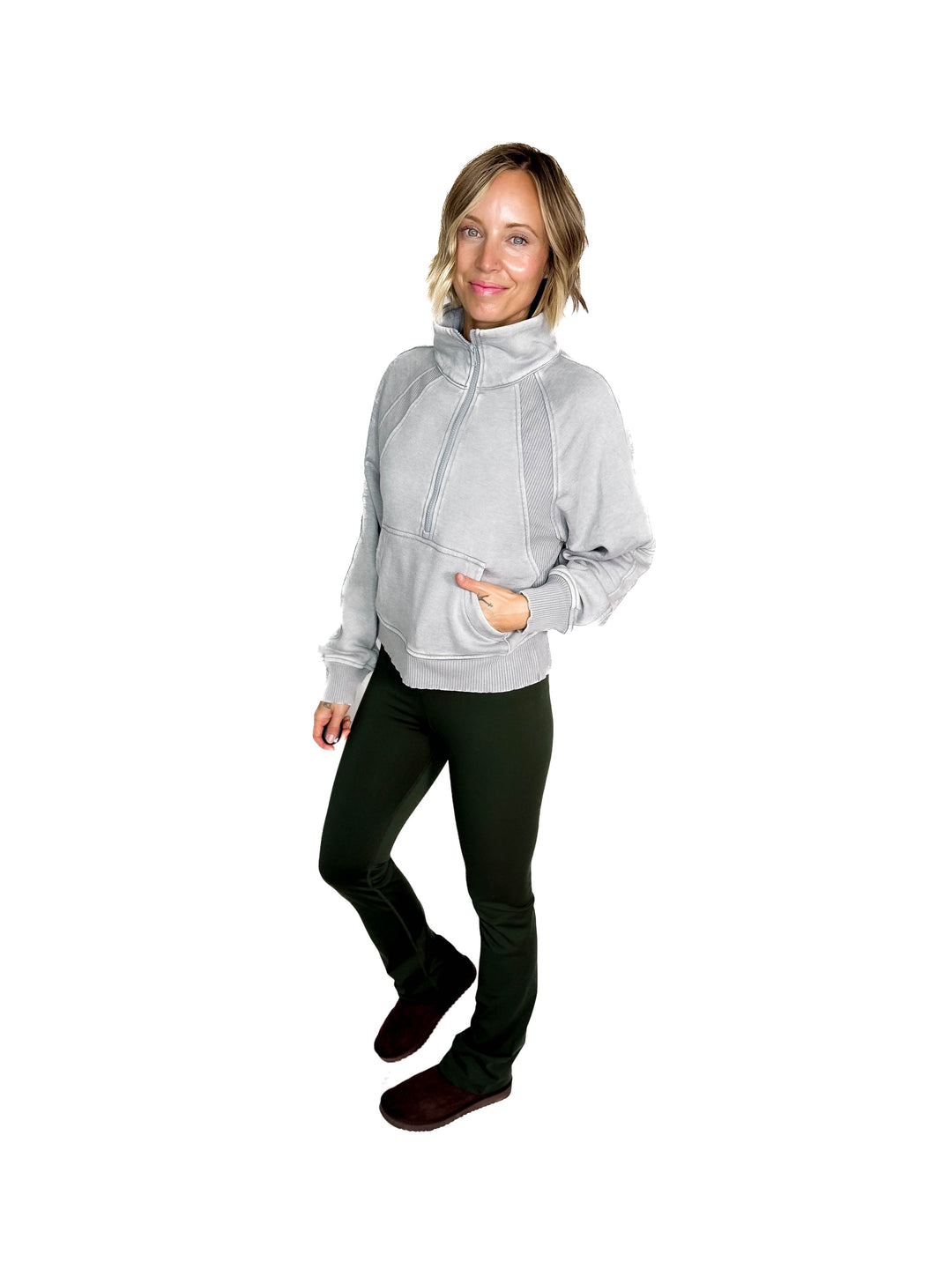 Cozy Hour Mock Neck 1/2 Zip- SLEET