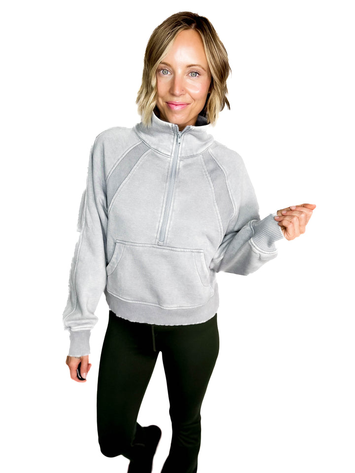Cozy Hour Mock Neck 1/2 Zip- SLEET