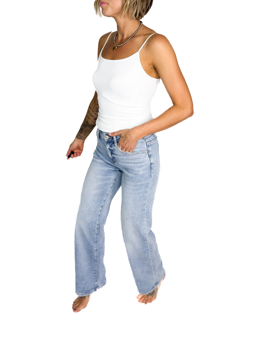 Haven Mid Rise Loose Fit Straight Leg Jean- LIGHT WASH