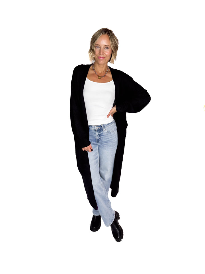 Sanderson Long Knit Duster Cardigan- BLACK