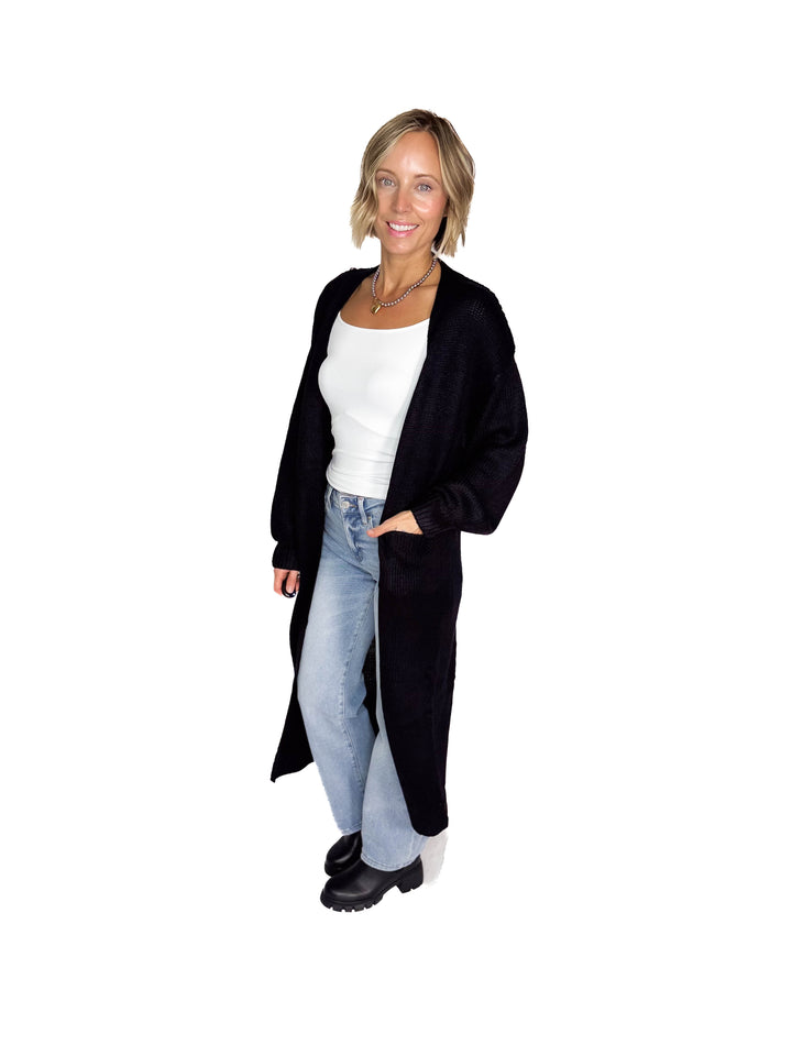 Sanderson Long Knit Duster Cardigan- BLACK