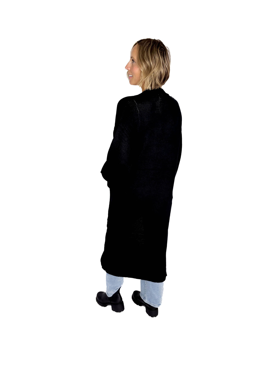 Sanderson Long Knit Duster Cardigan- BLACK