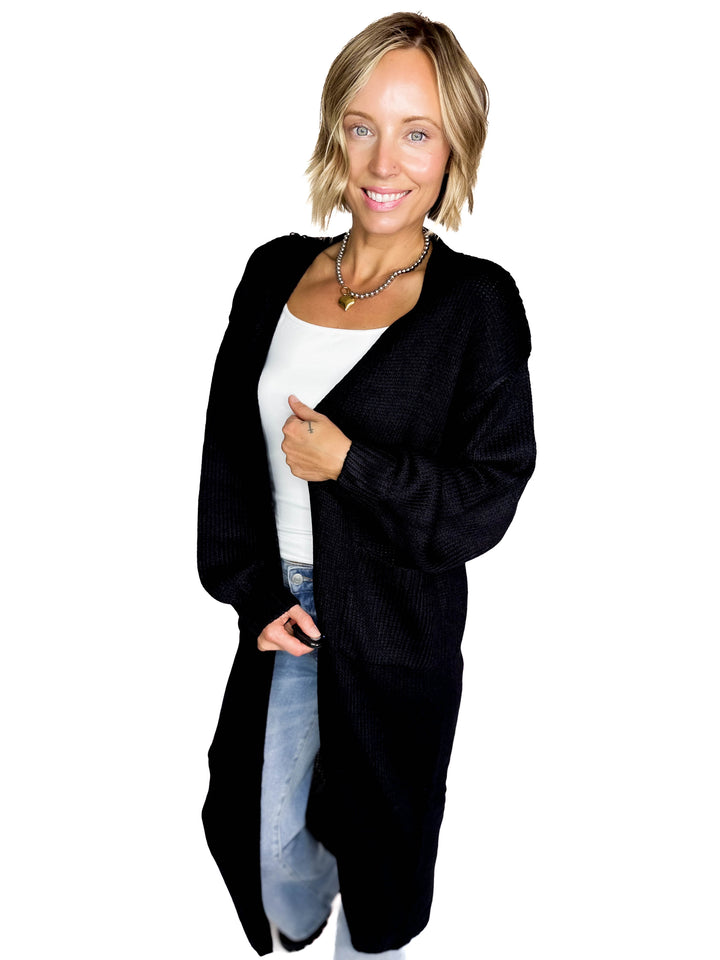 Sanderson Long Knit Duster Cardigan- BLACK