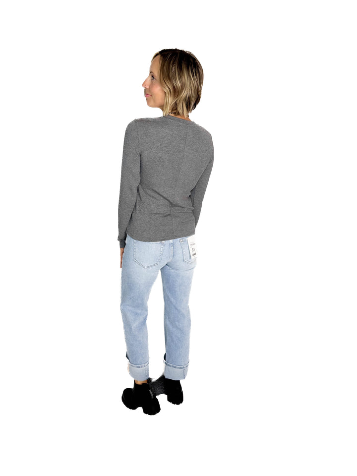 Naomi Ultra Soft Ribbed Crewneck Long Sleeve- HEATHER GREY
