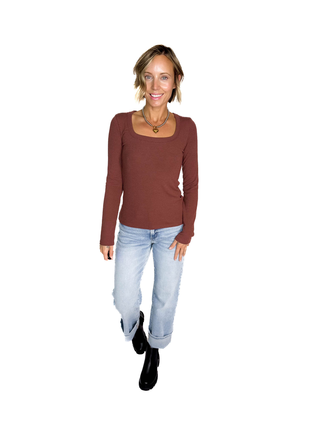 Beth Ribbed Scoop Neck Style- ESPRESSO