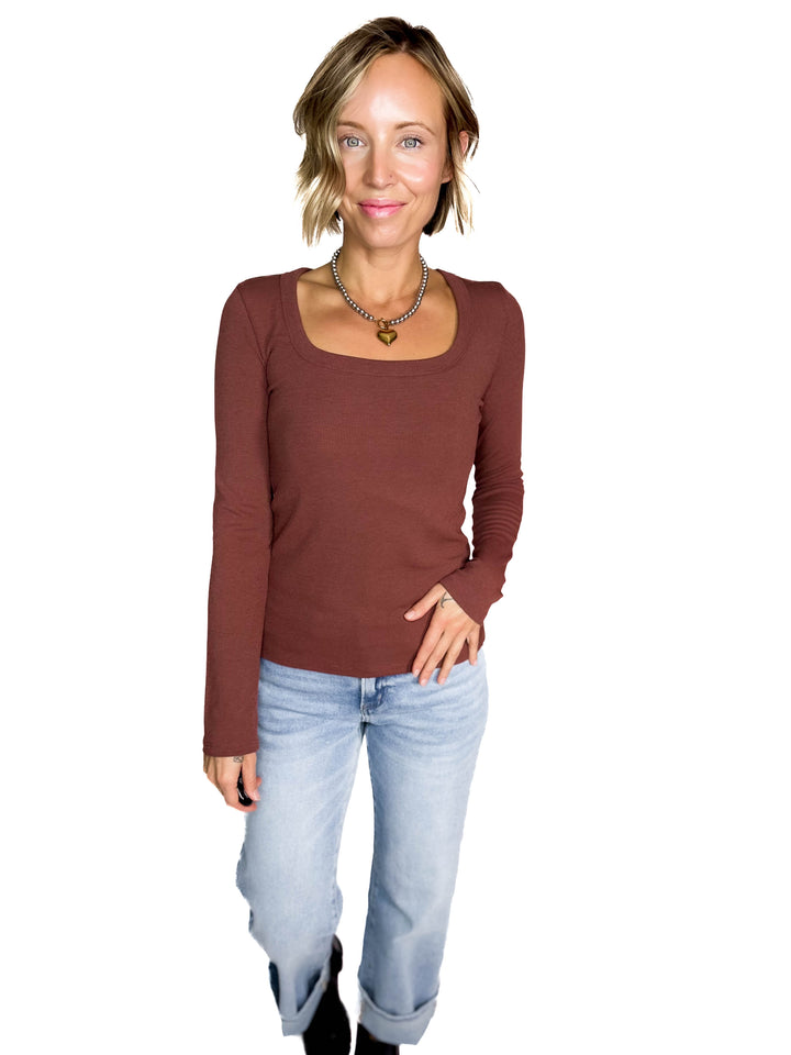 Beth Ribbed Scoop Neck Style- ESPRESSO