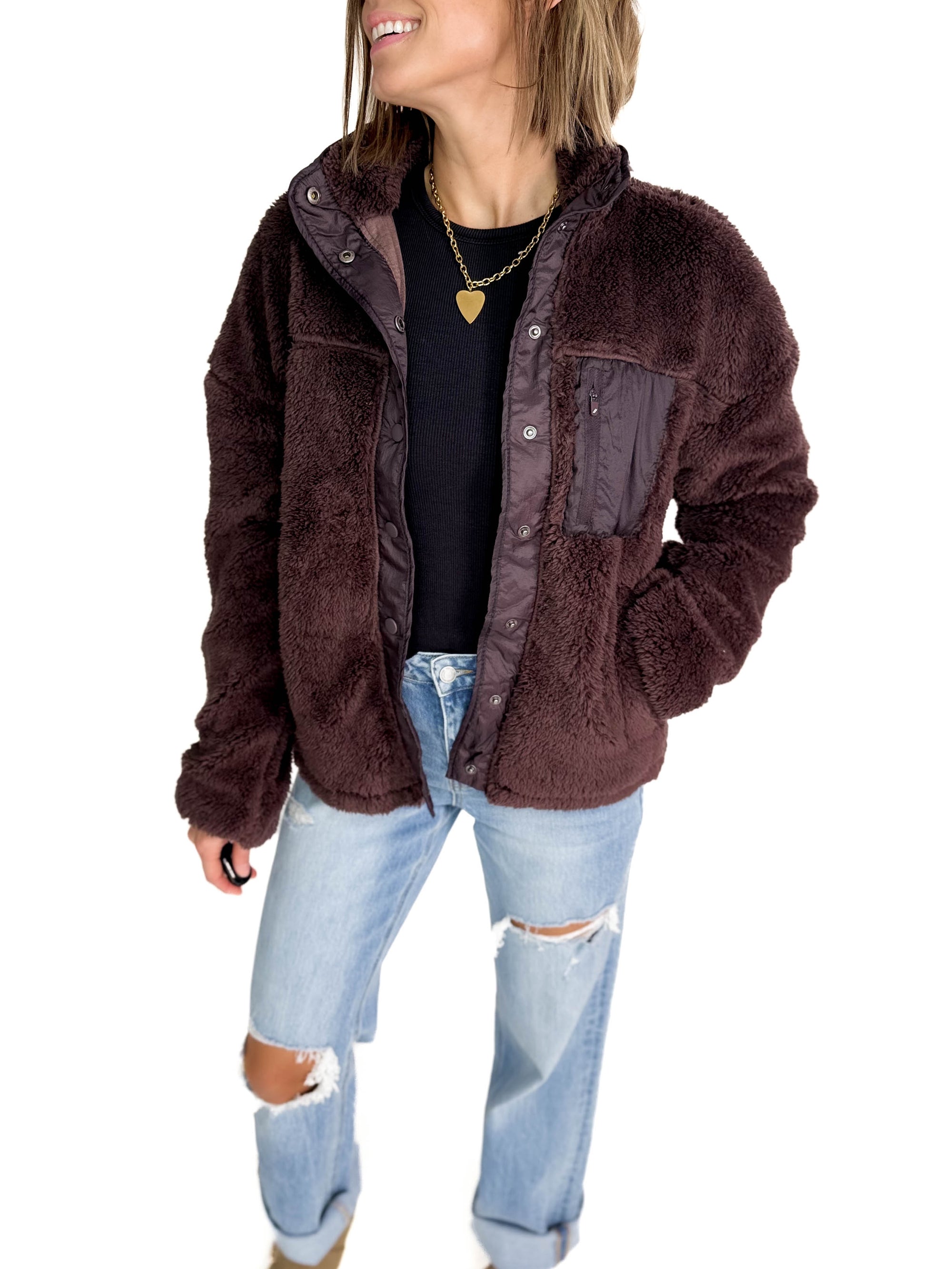 THREAD & SUPPLY Kimble Sherpa Jacket- DARK CHOCOLATE RAISIN