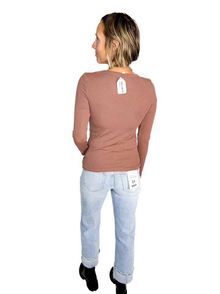 Beth Ribbed Scoop Neck Style- RED BEAN