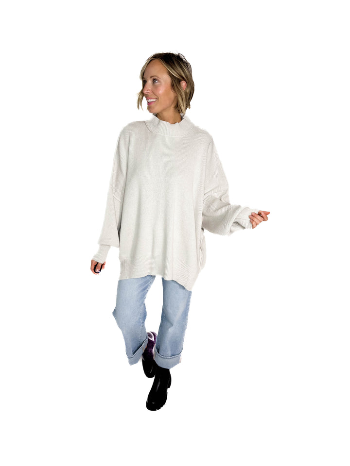 Frosted Pines Oversized Side Slit Sweater- BONE