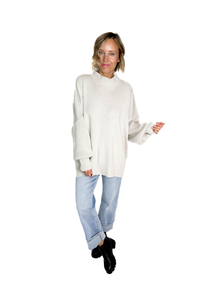 Frosted Pines Oversized Side Slit Sweater- BONE