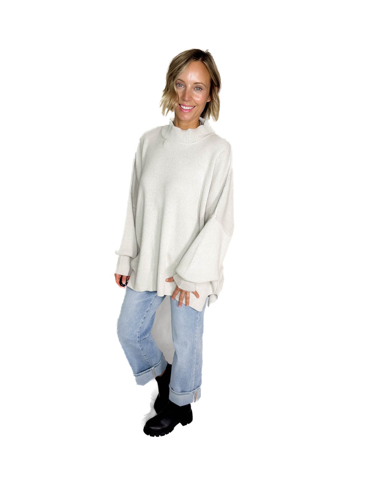 Frosted Pines Oversized Side Slit Sweater- BONE
