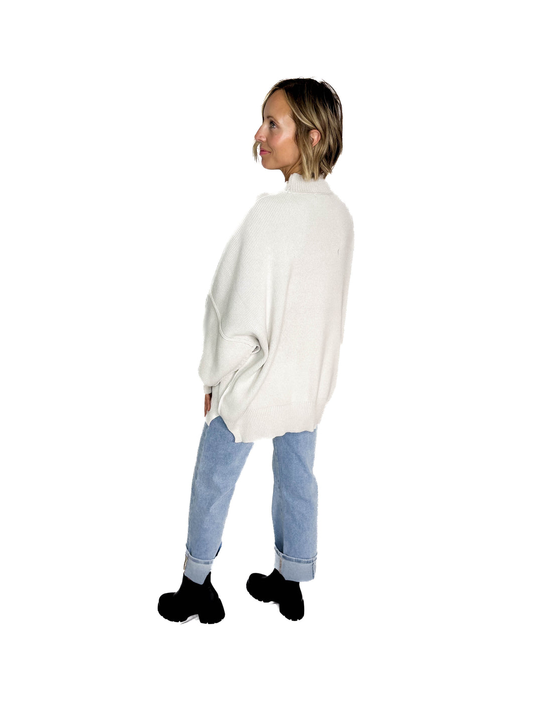 Frosted Pines Oversized Side Slit Sweater- BONE