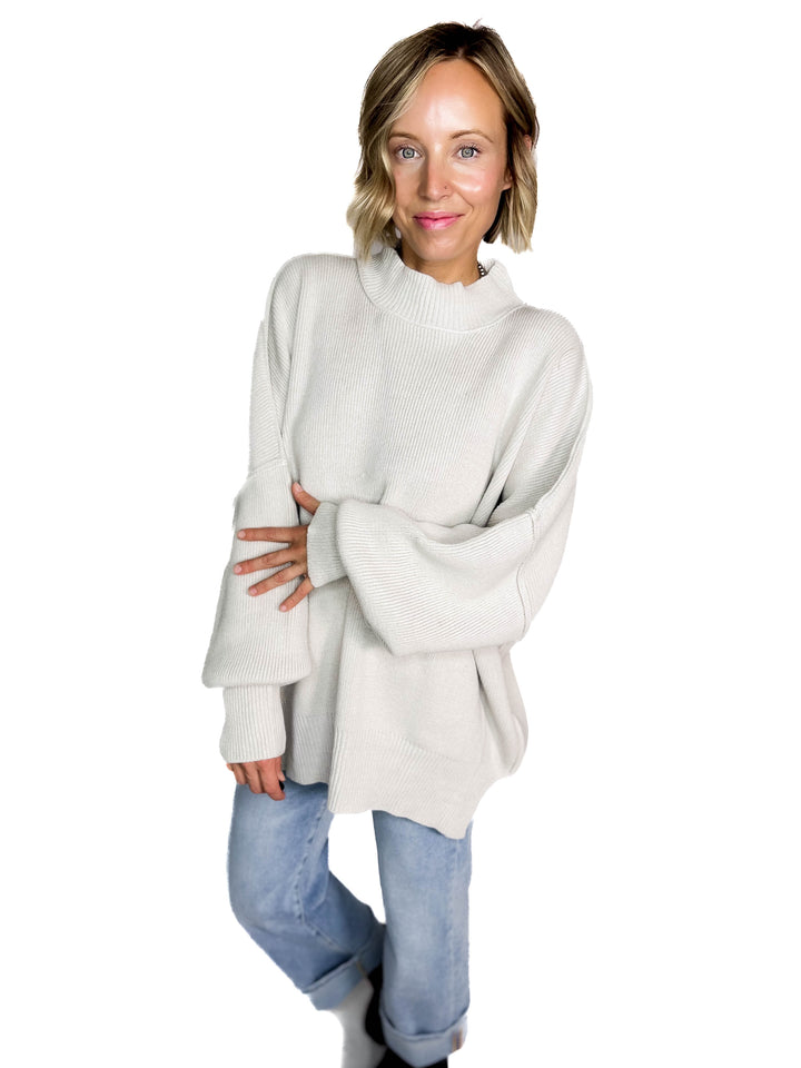 Frosted Pines Oversized Side Slit Sweater- BONE