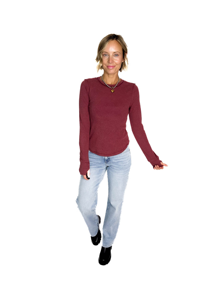 Tova Ribbed Long Sleeve- WINE