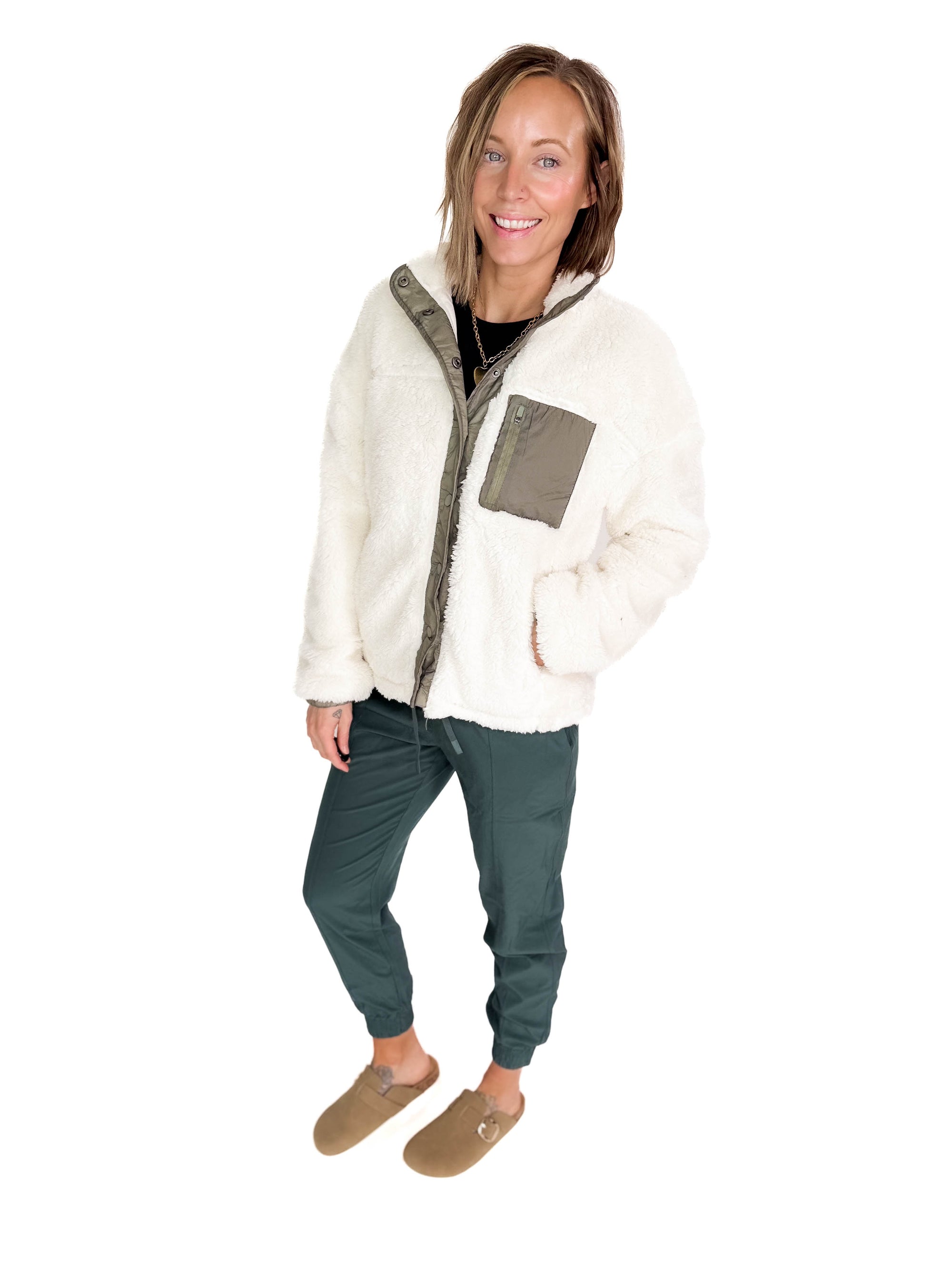 THREAD & SUPPLY Kimble Sherpa Jacket- CREAM/OLIVE