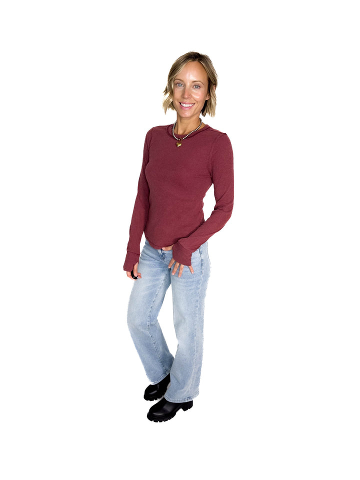 Tova Ribbed Long Sleeve- WINE