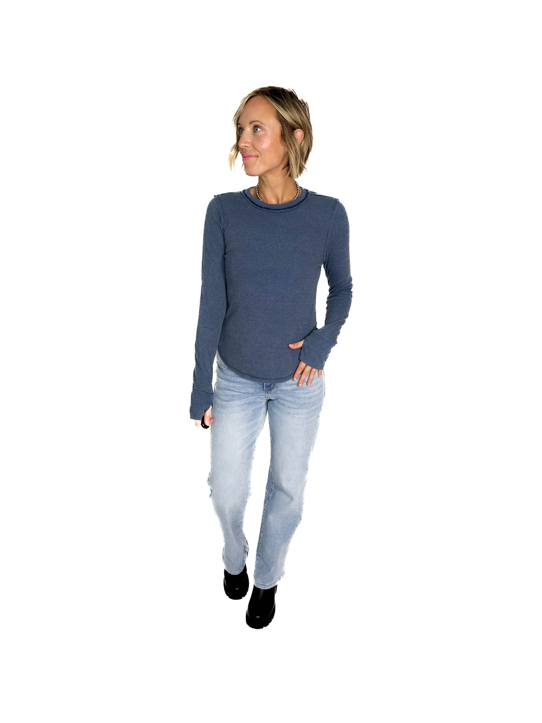 Tova Ribbed Long Sleeve- RICH BLUE