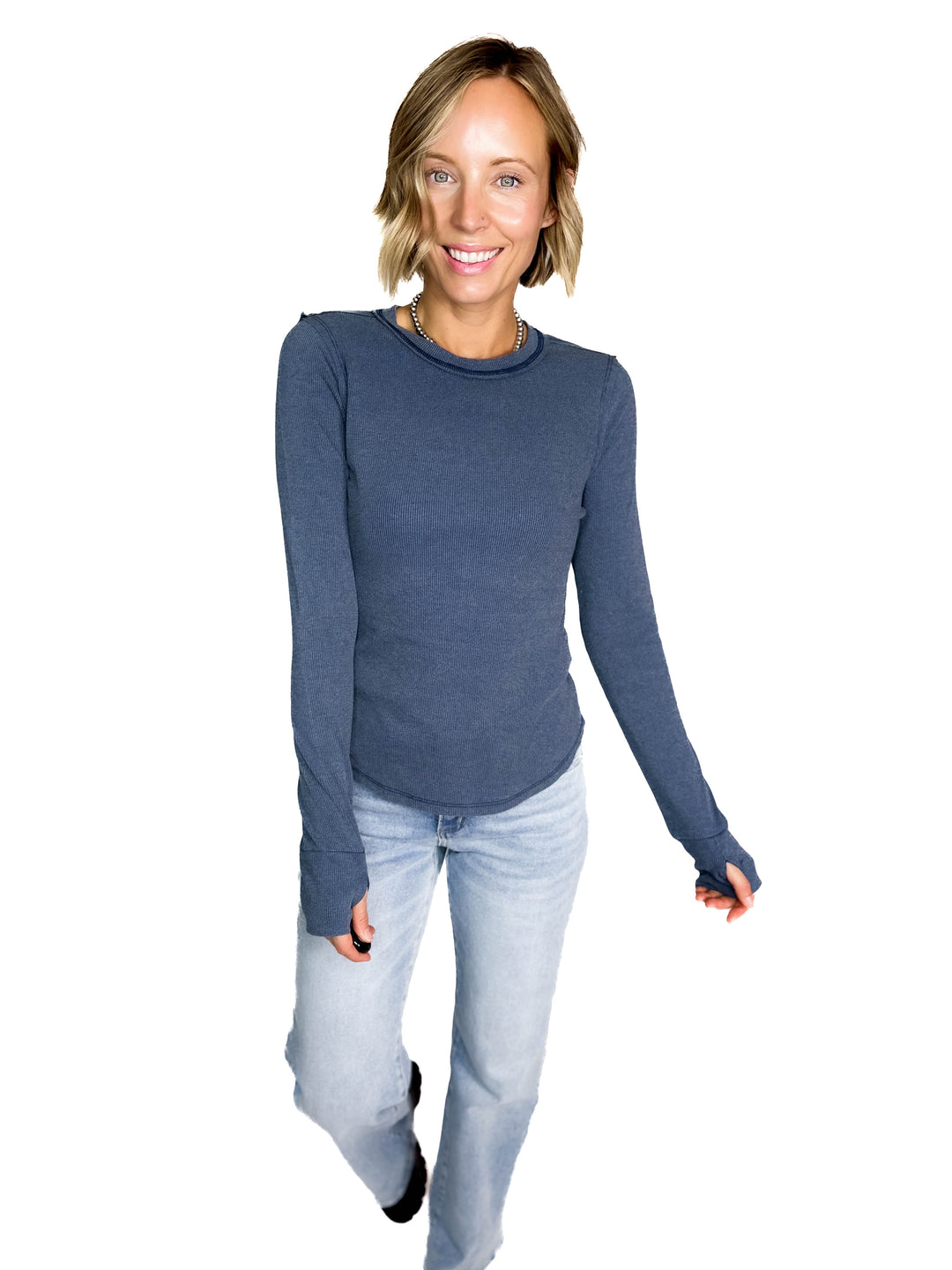 Tova Ribbed Long Sleeve- RICH BLUE