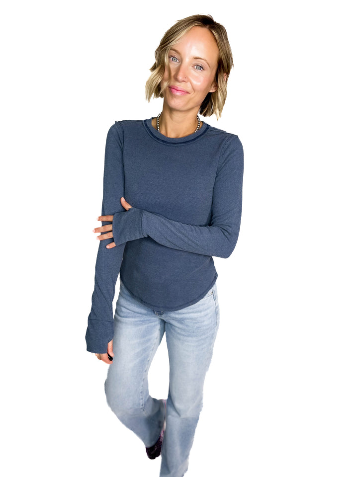 Tova Ribbed Long Sleeve- RICH BLUE