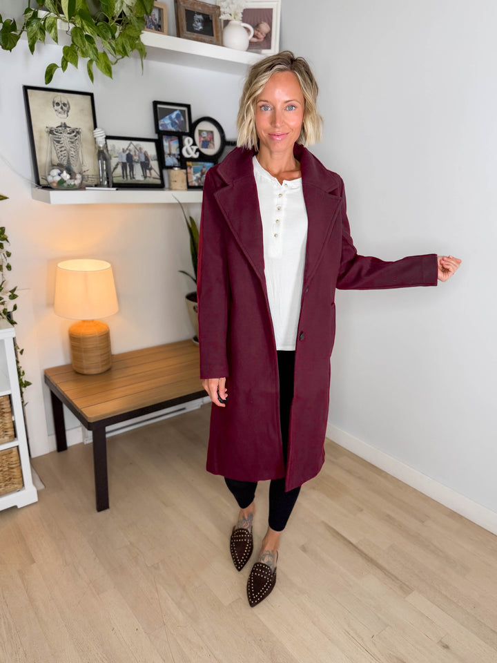 Burwood Collared Coat- BURGUNDY