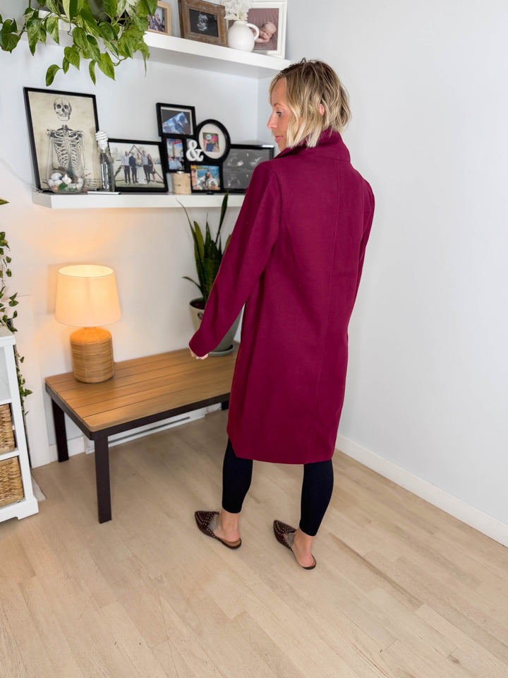 Burwood Collared Coat- BURGUNDY