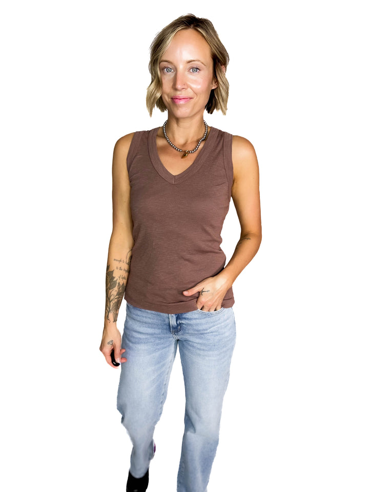 Cooper Cotton V-Neck Tank- MILK CHOCOLATE