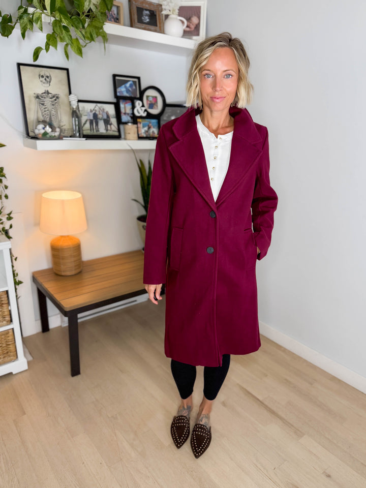 Burwood Collared Coat- BURGUNDY