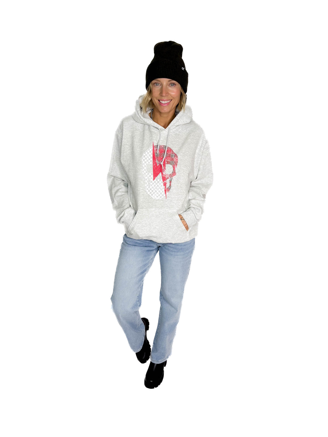 Plaid Skull Graphic Hoodie- ASH GREY