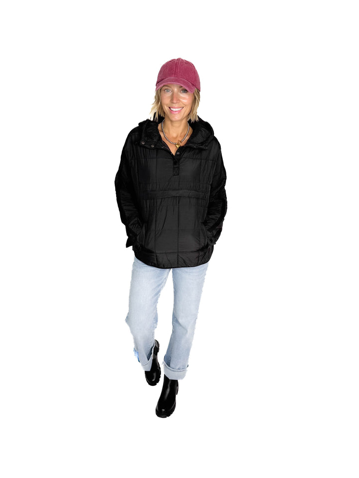 Ember Quilted Puffer Hooded Pullover- BLACK