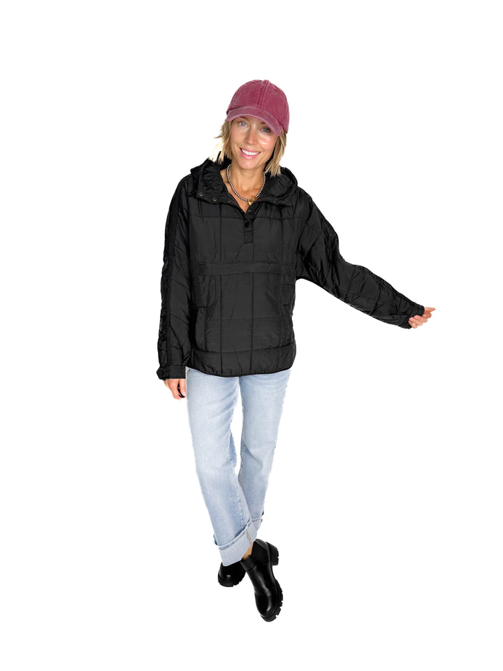 Ember Quilted Puffer Hooded Pullover- BLACK