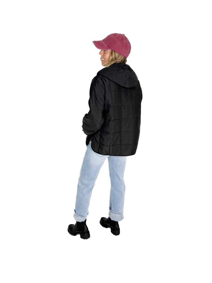 Ember Quilted Puffer Hooded Pullover- BLACK
