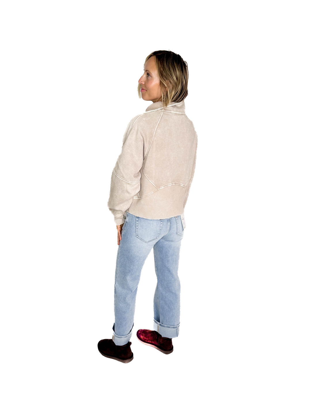 Cozy Hour Mock Neck 1/2 Zip- ASH MOCHA