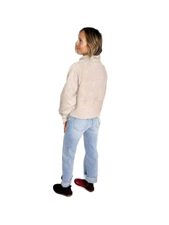 Cozy Hour Mock Neck 1/2 Zip- ASH MOCHA
