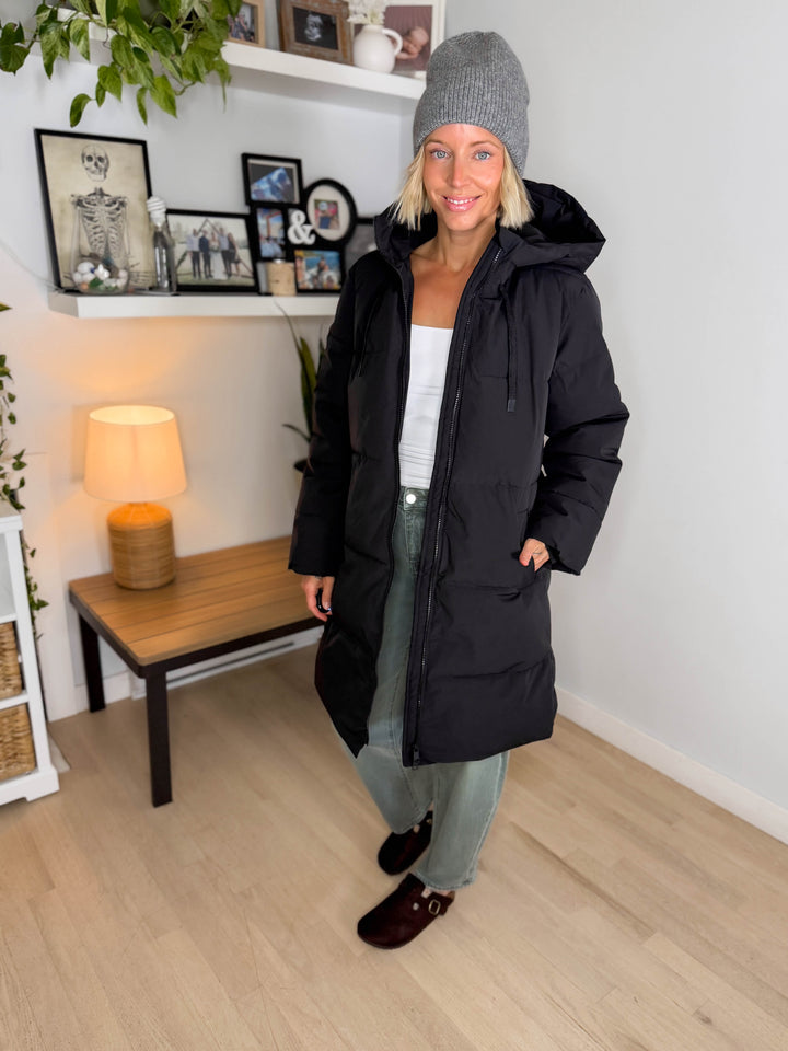 ONLY Blair Long Hooded Puffer Jacket- BLACK