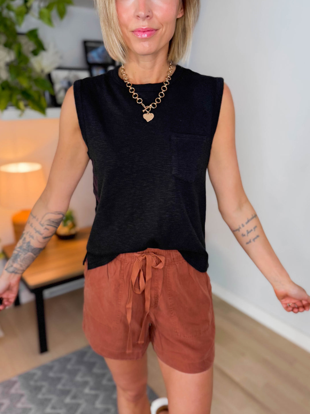 Seafoam Tencel Shorts- DARK RUST
