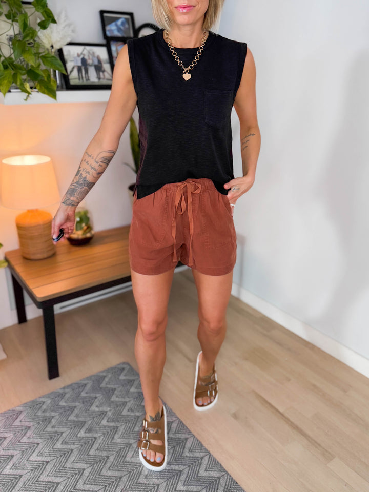 Seafoam Tencel Shorts- DARK RUST