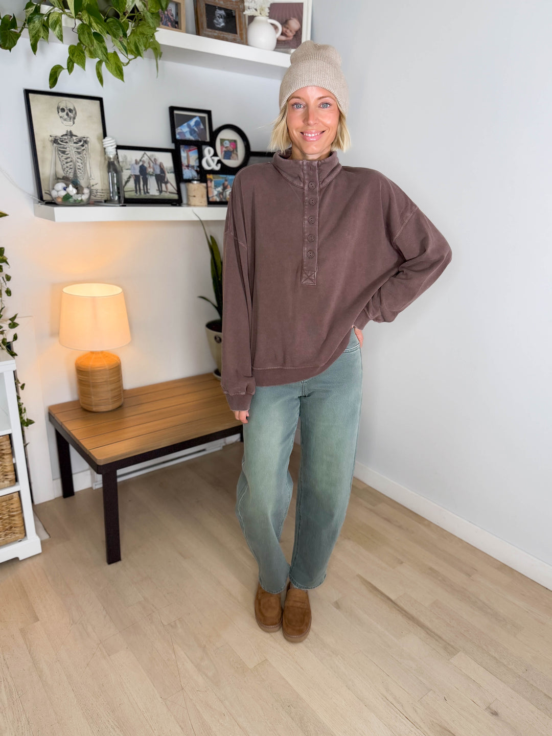 Winslow Button Up Pullover- DARK BROWN