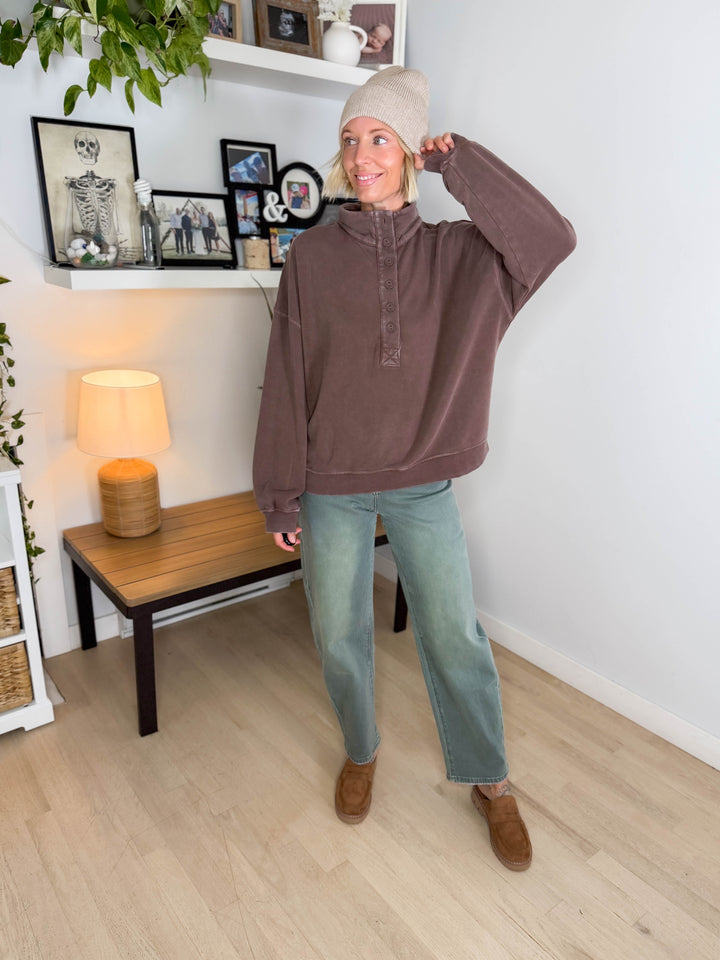 Winslow Button Up Pullover- DARK BROWN