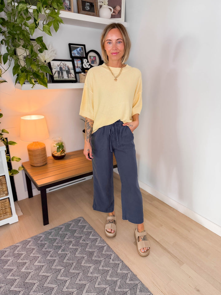 Sunspell Drop Shoulder Knit Top- YELLOW