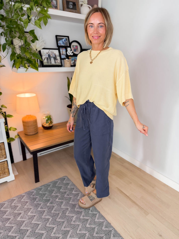 Sunspell Drop Shoulder Knit Top- YELLOW