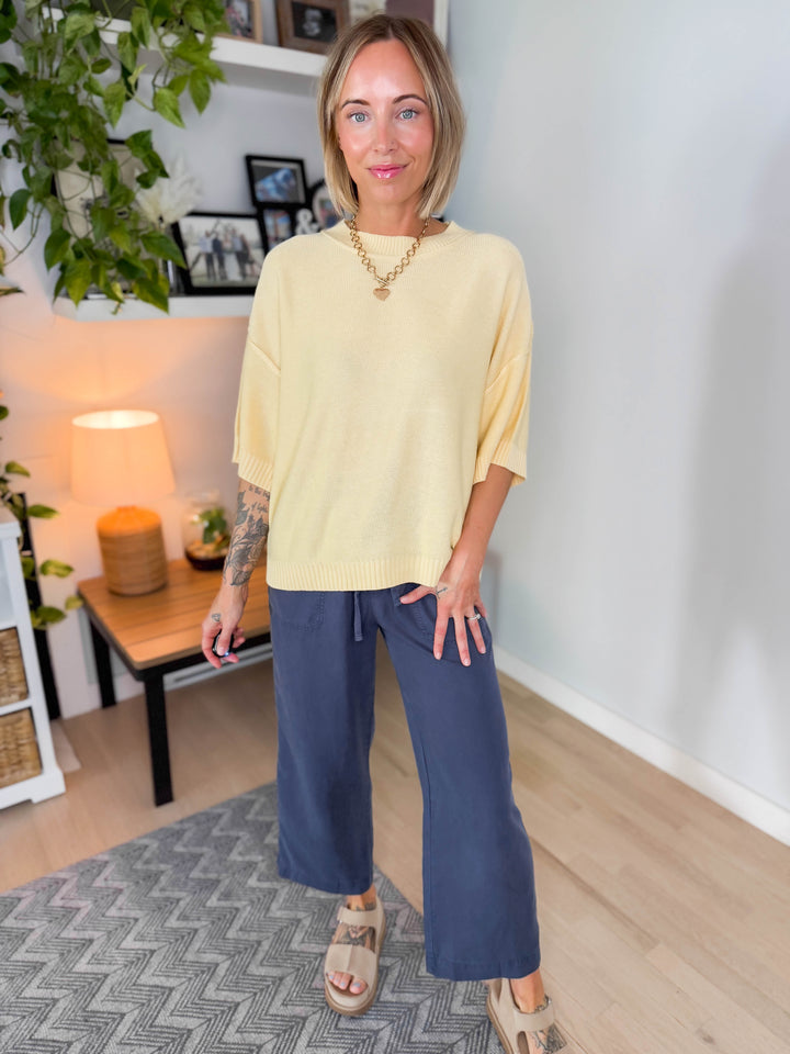 Sunspell Drop Shoulder Knit Top- YELLOW