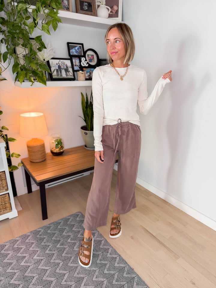 Zariah Soft Ribbed Long Sleeve- OATMEAL