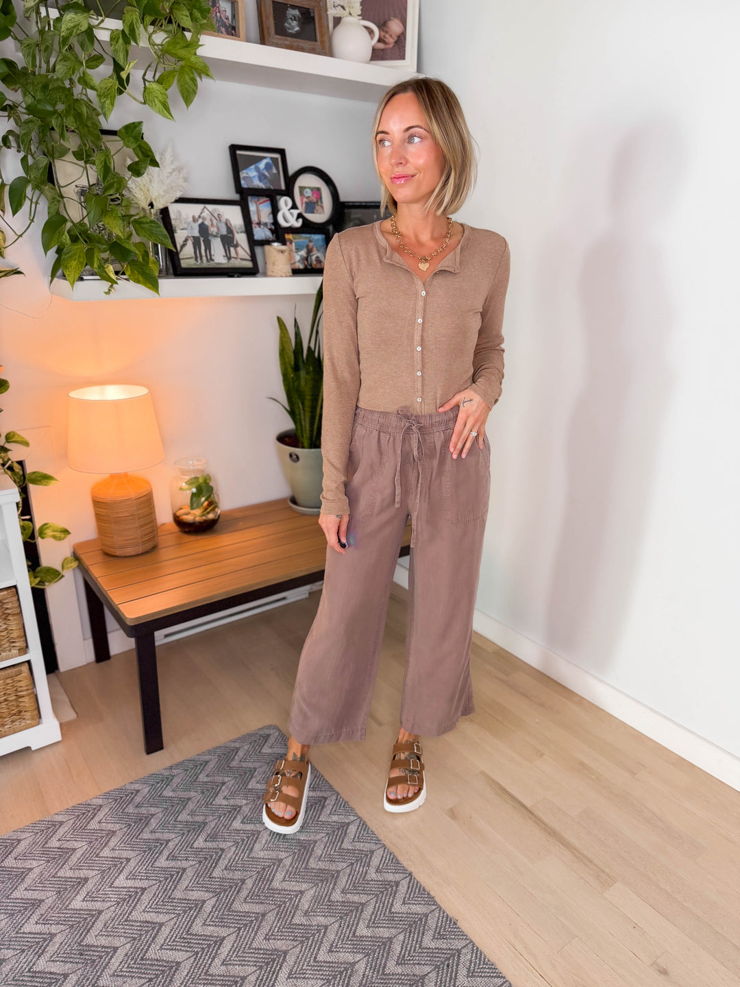 Tide Pool Tencel Wide Leg Capri- COCOA