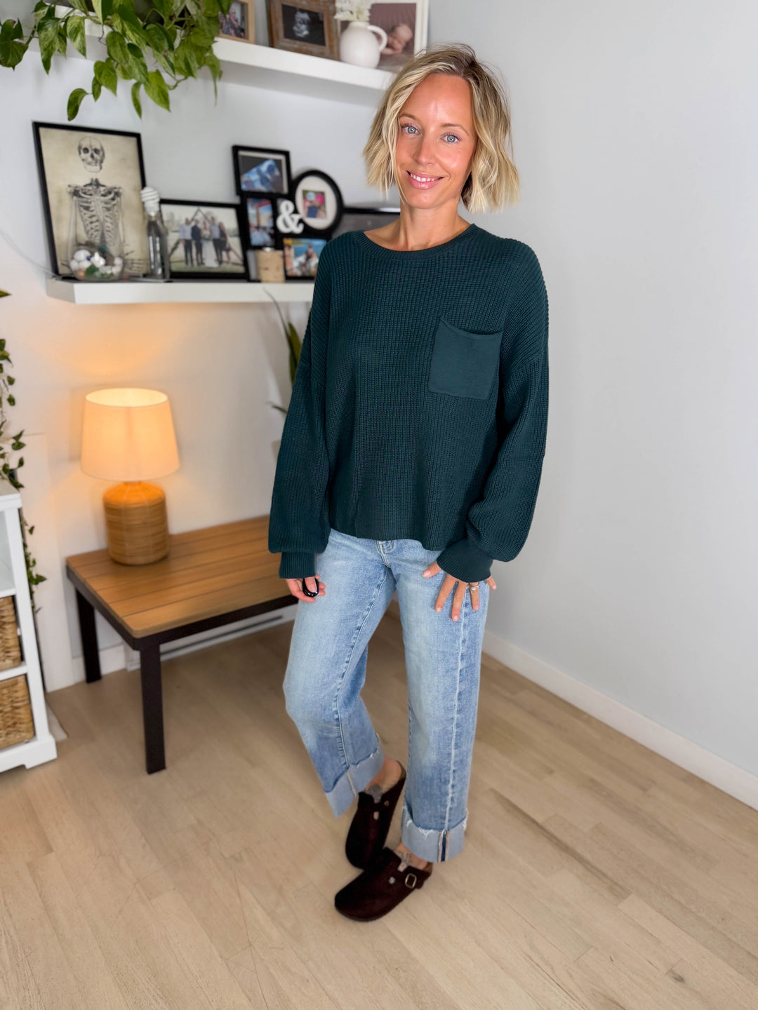 Sunday Raw Edge Pocket Sweater- HUNTER