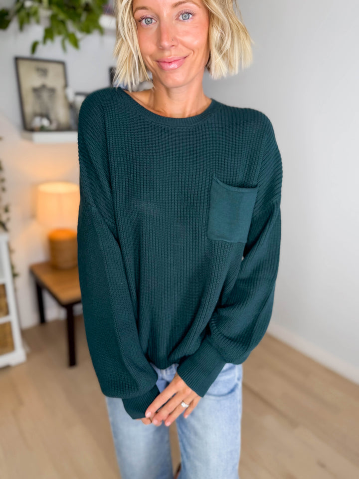 Sunday Raw Edge Pocket Sweater- HUNTER