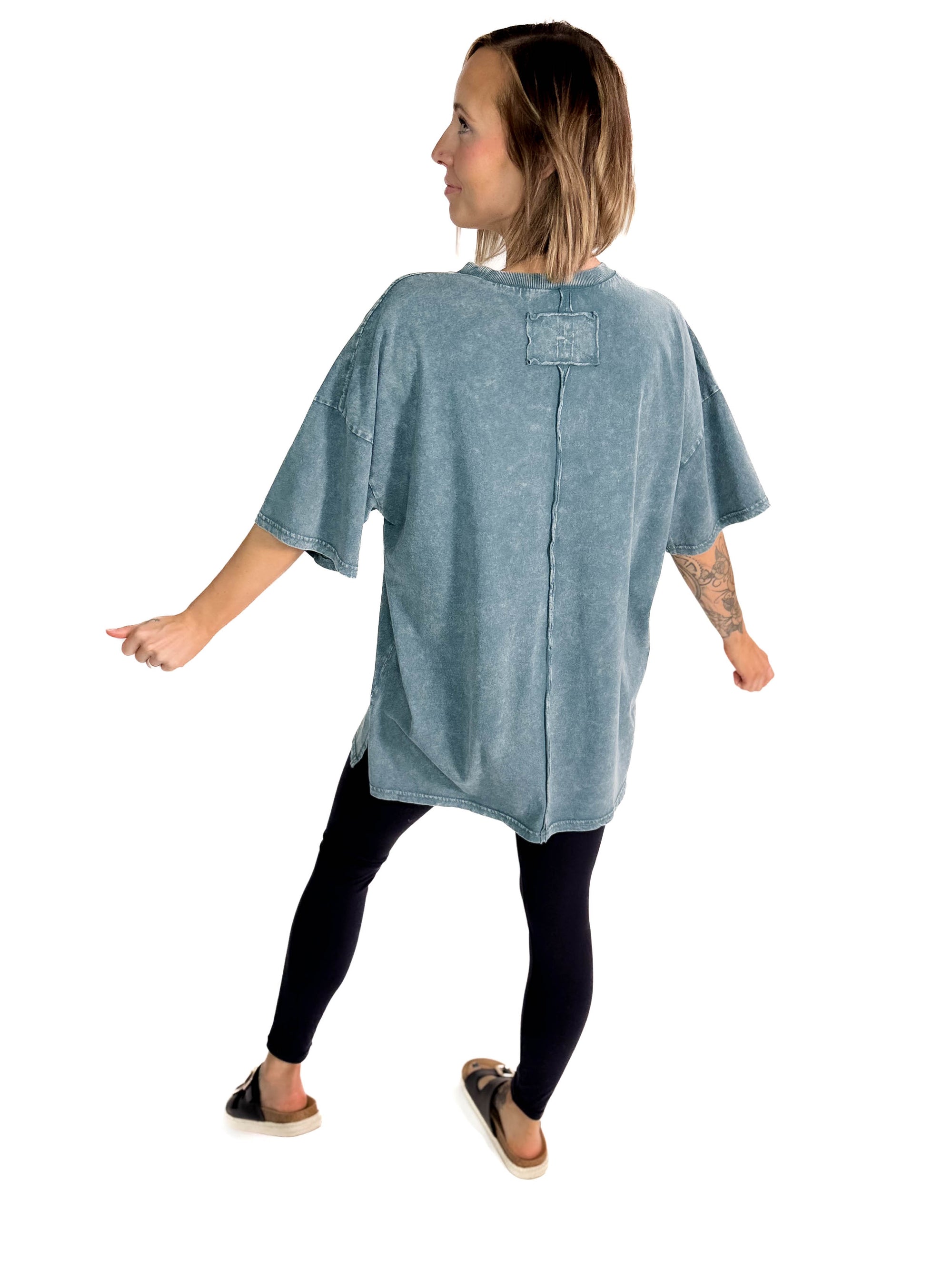 Khloe Mineral Wash Tunic Top- FADED TEAL
