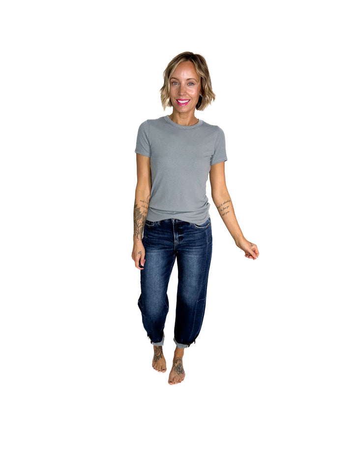 Beth Ribbed Short Sleeve- PEBBLE